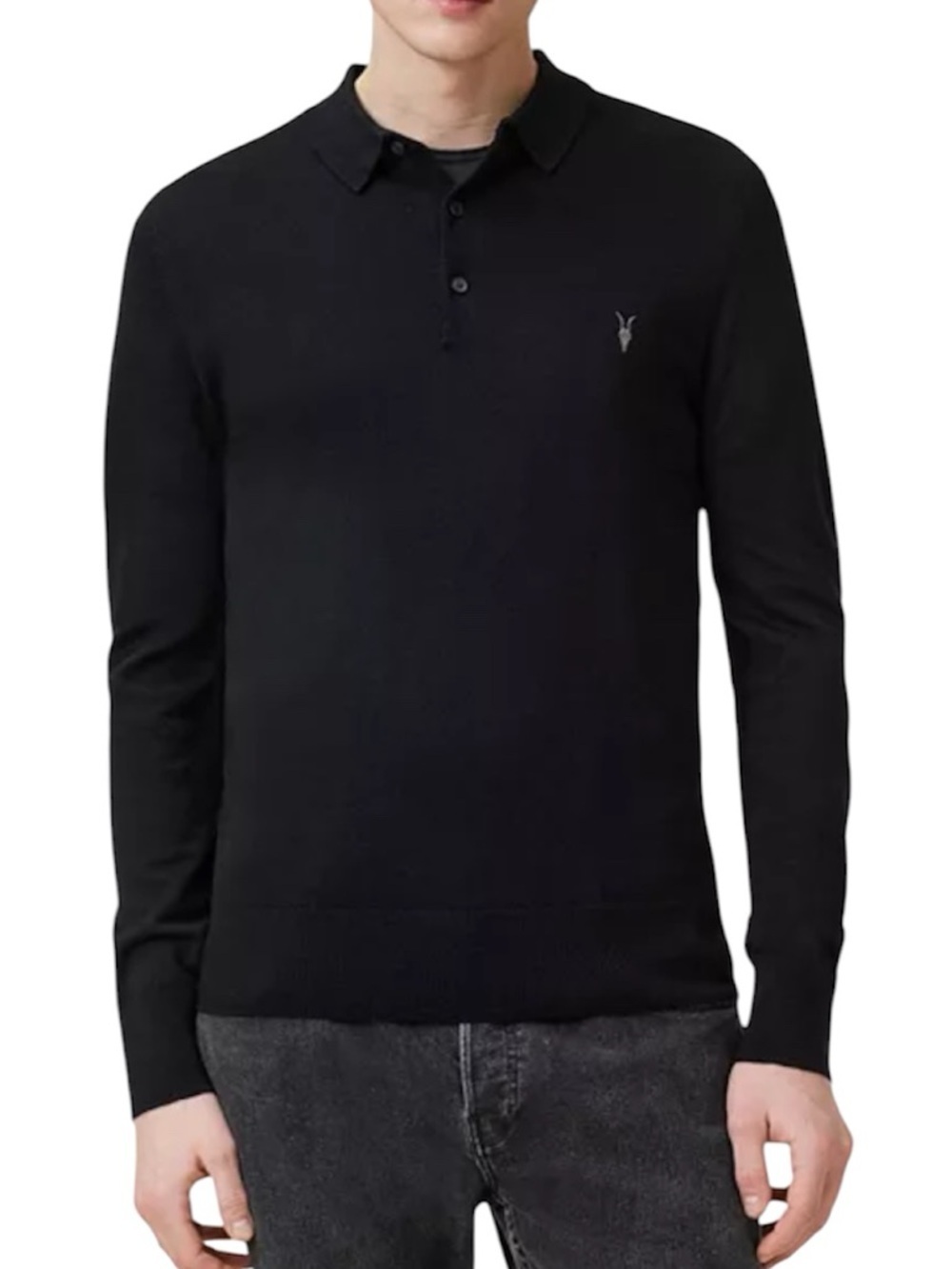 Allsaints Mode Merino Long Sleeve Polo Sweater